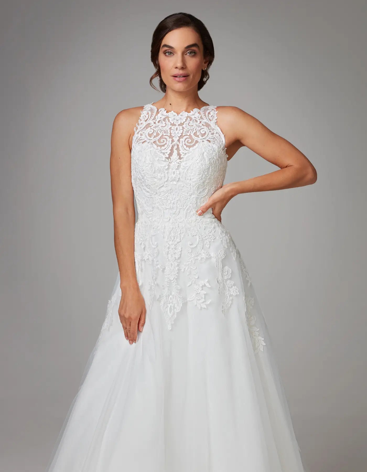 DingJiDress a gorgeous lace a-line with halter neck bodice
