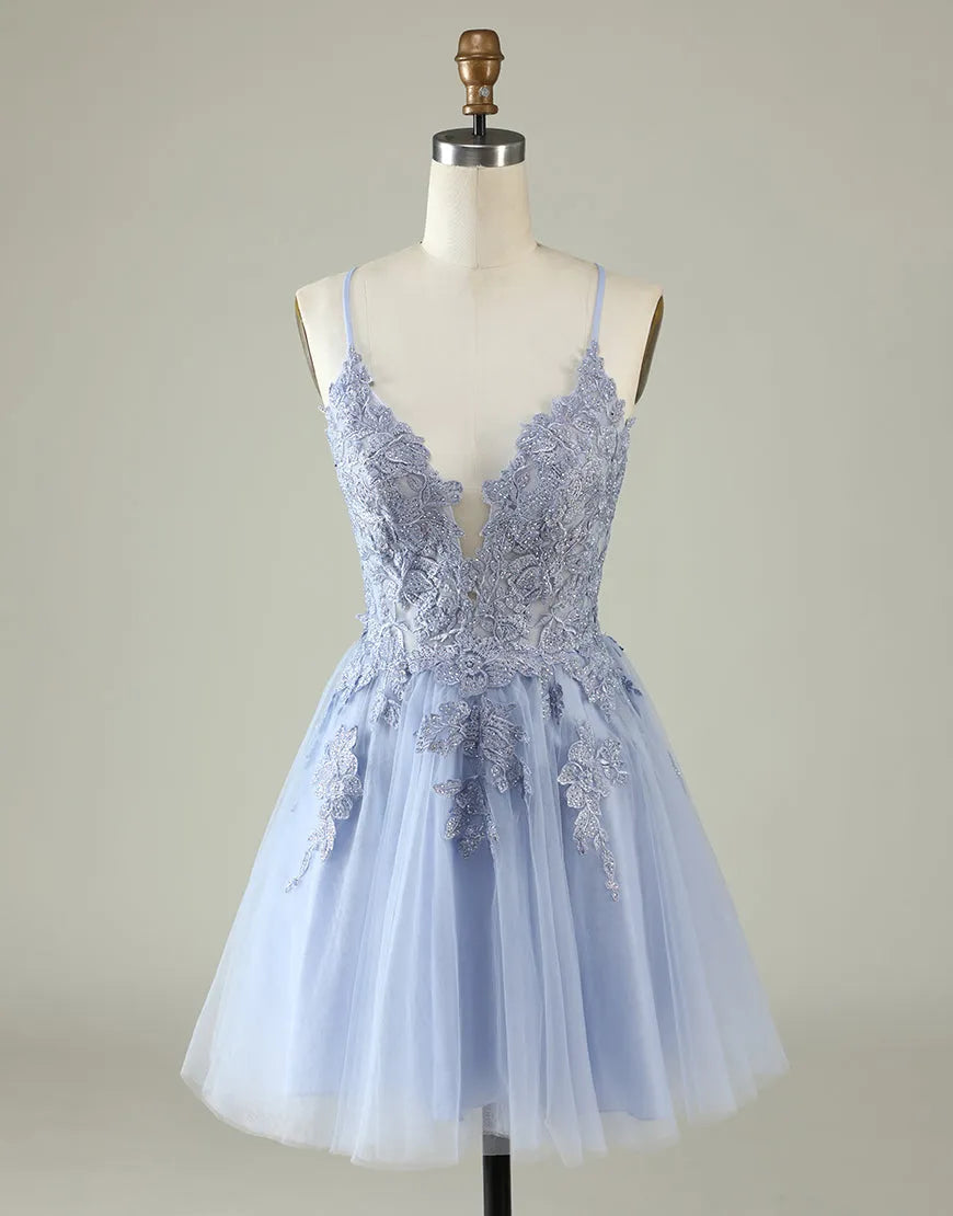 DingJiDress Cute Spaghetti Straps Corset Back Blush Tulle Dress With Appliques