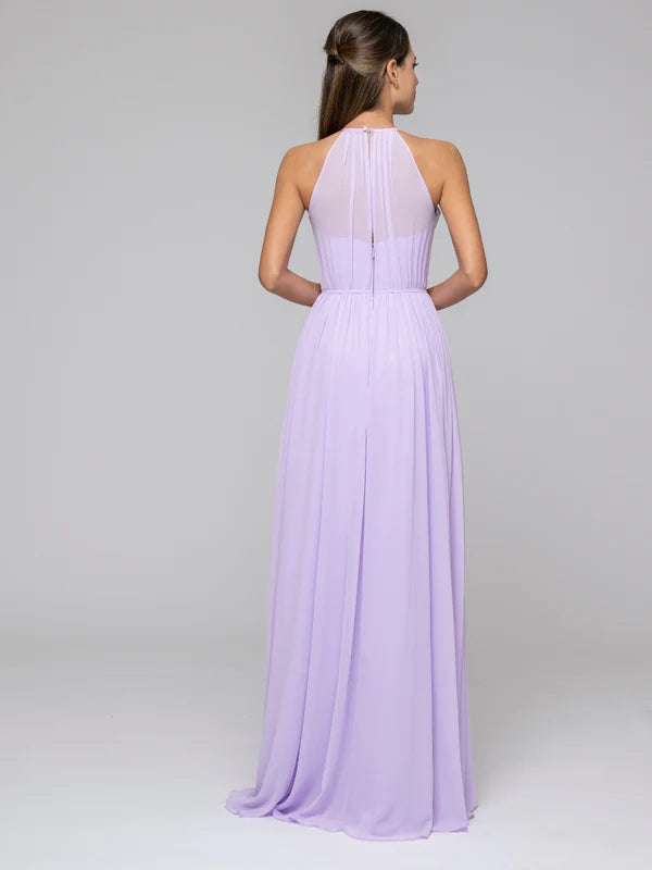 DingJiDress Long Chiffon Halter Bridal Party Dresses With Pleated Bodice Bridesmaid Dresses