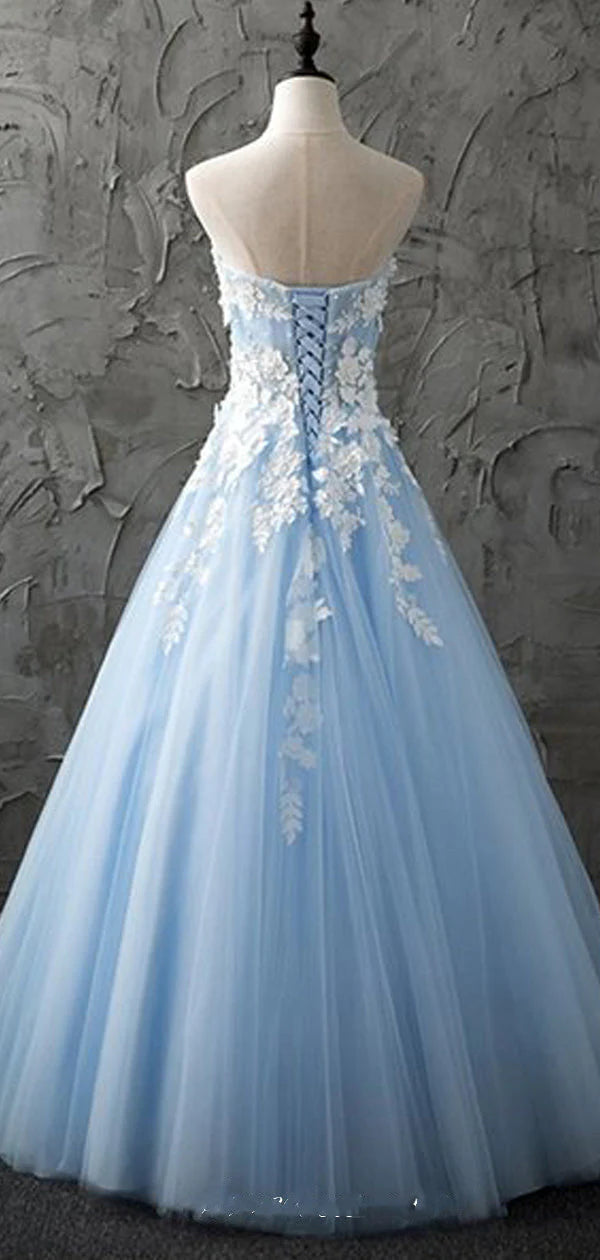 DingJiDress Prom Dresses Strapless Sleeveless A-Line Sweetheart Tulle With Appliques