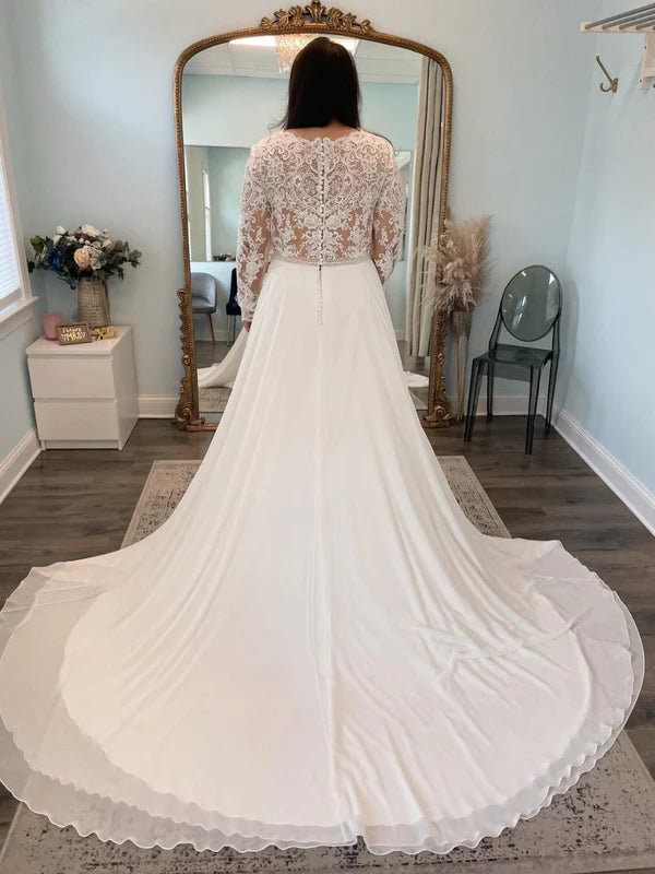 Long Sleeve A Line Applique Wedding Dresses