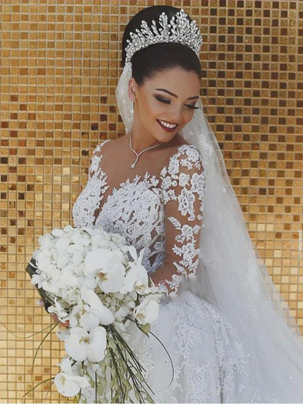 Stunning Mermaid Long Sleeve Applique Wedding Dresses