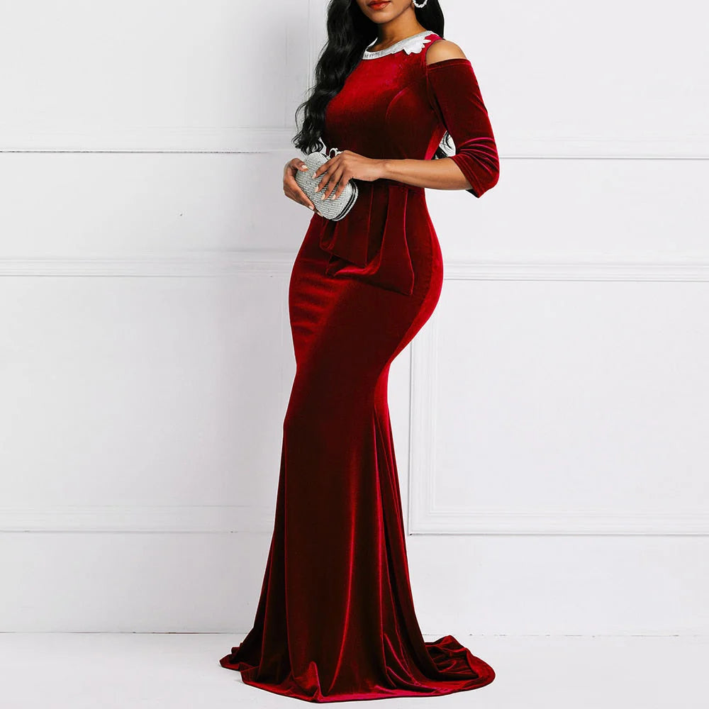 DingJiDress Prom Dresses Long Sleeve Velvet Mermaid Scoop Neck Zipper Back Court Train