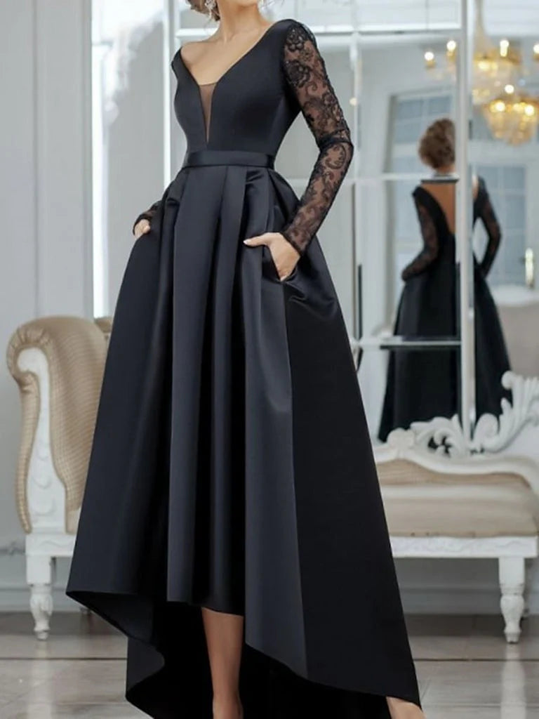 DingJiDress Prom Dress Long Sleeves V-neck High Low