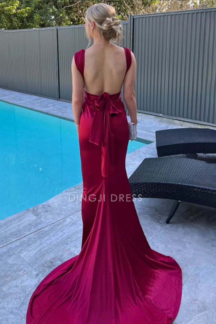 DingJiDress Formal Dress Charming Mermaid Low V-Neck Sleeveless Open Back Long Party Sexy Prom Dress