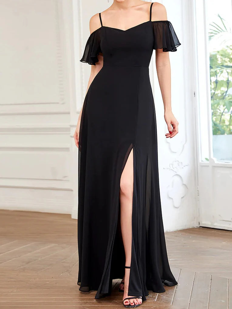 DingJiDress  A Line/Princess Off-The-Shoulder Short Sleeves Floor-Length Bridesmaid Dresses