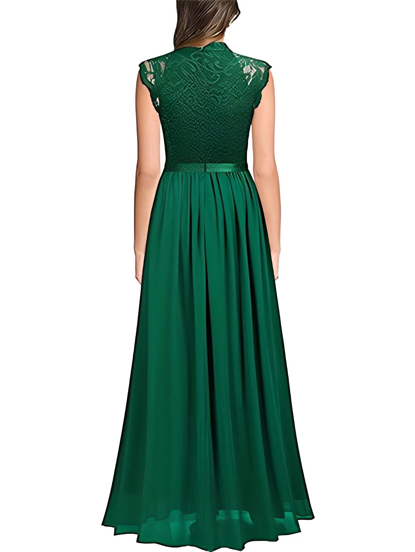 DingJiDress A Line/Princess Jewel Neck Sleeveless Floor-Length Bridesmaid Dresses With Lace