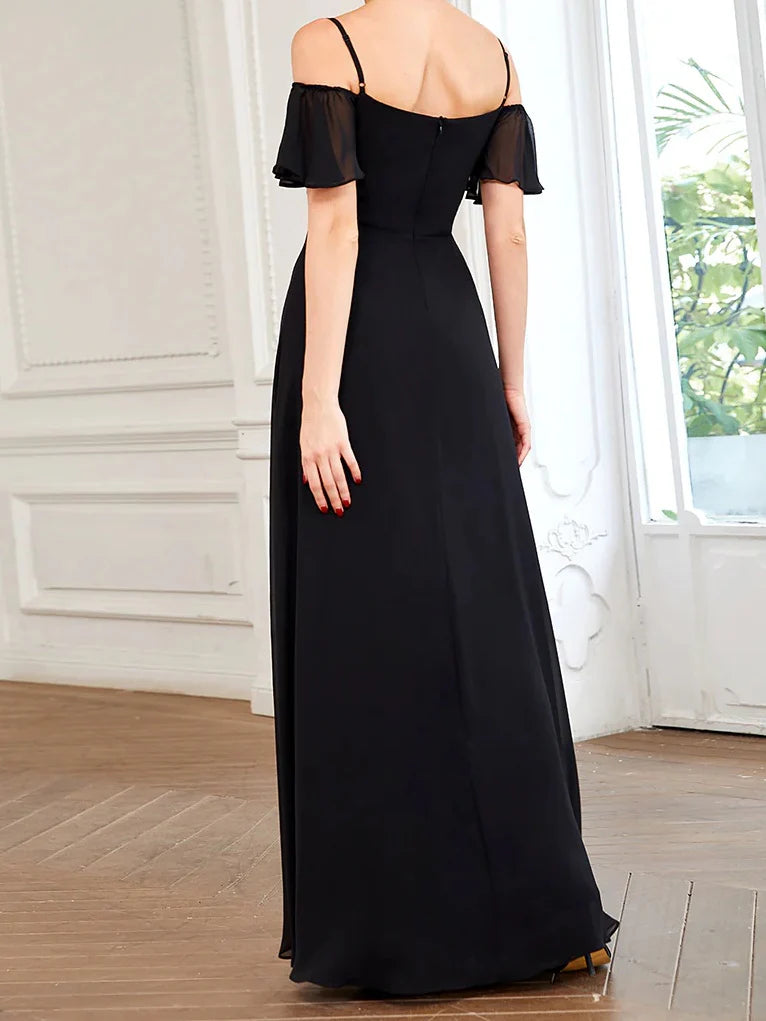 DingJiDress  A Line/Princess Off-The-Shoulder Short Sleeves Floor-Length Bridesmaid Dresses