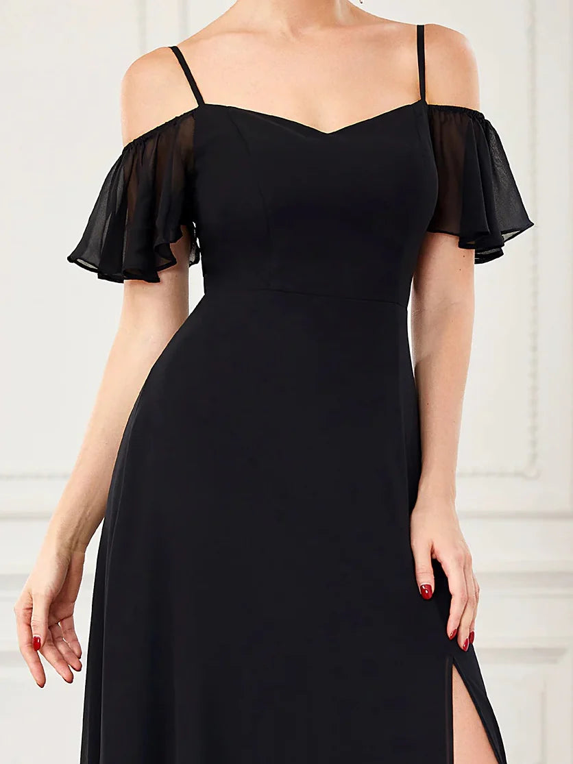 DingJiDress  A Line/Princess Off-The-Shoulder Short Sleeves Floor-Length Bridesmaid Dresses