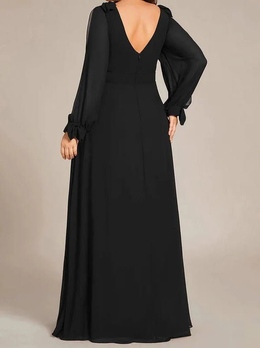 DingJiDress A Line/Princess Long Sleeves Floor-Length V Neck Bridesmaid Dresses