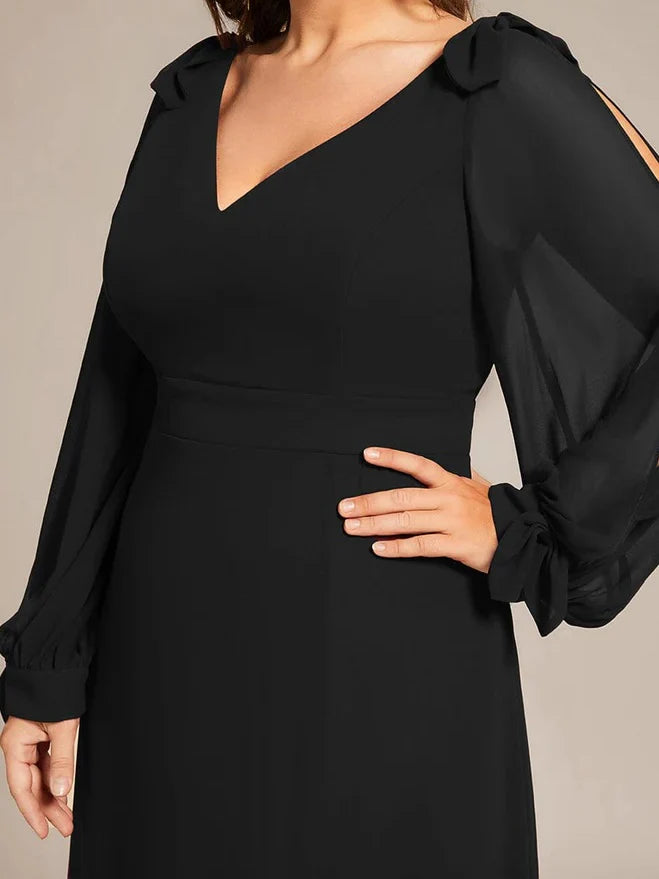 DingJiDress A Line/Princess Long Sleeves Floor-Length V Neck Bridesmaid Dresses