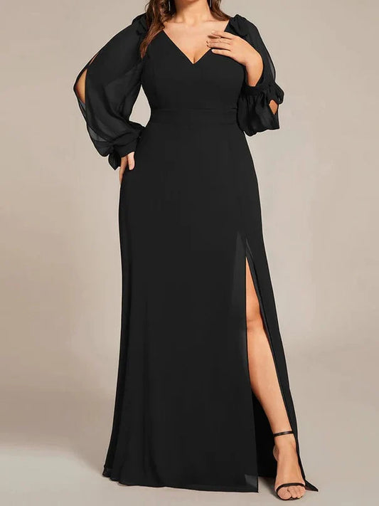 DingJiDress A Line/Princess Long Sleeves Floor-Length V Neck Bridesmaid Dresses