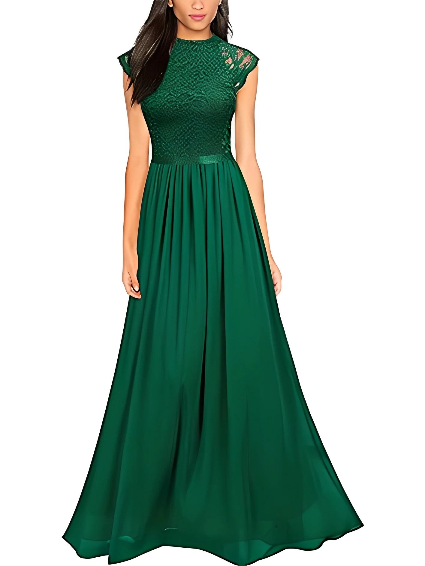 DingJiDress A Line/Princess Jewel Neck Sleeveless Floor-Length Bridesmaid Dresses With Lace