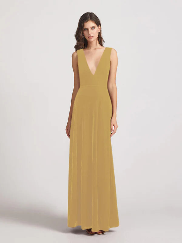 DingJiDress Bold V Neck A Line Velvet Bridesmaid Dresses