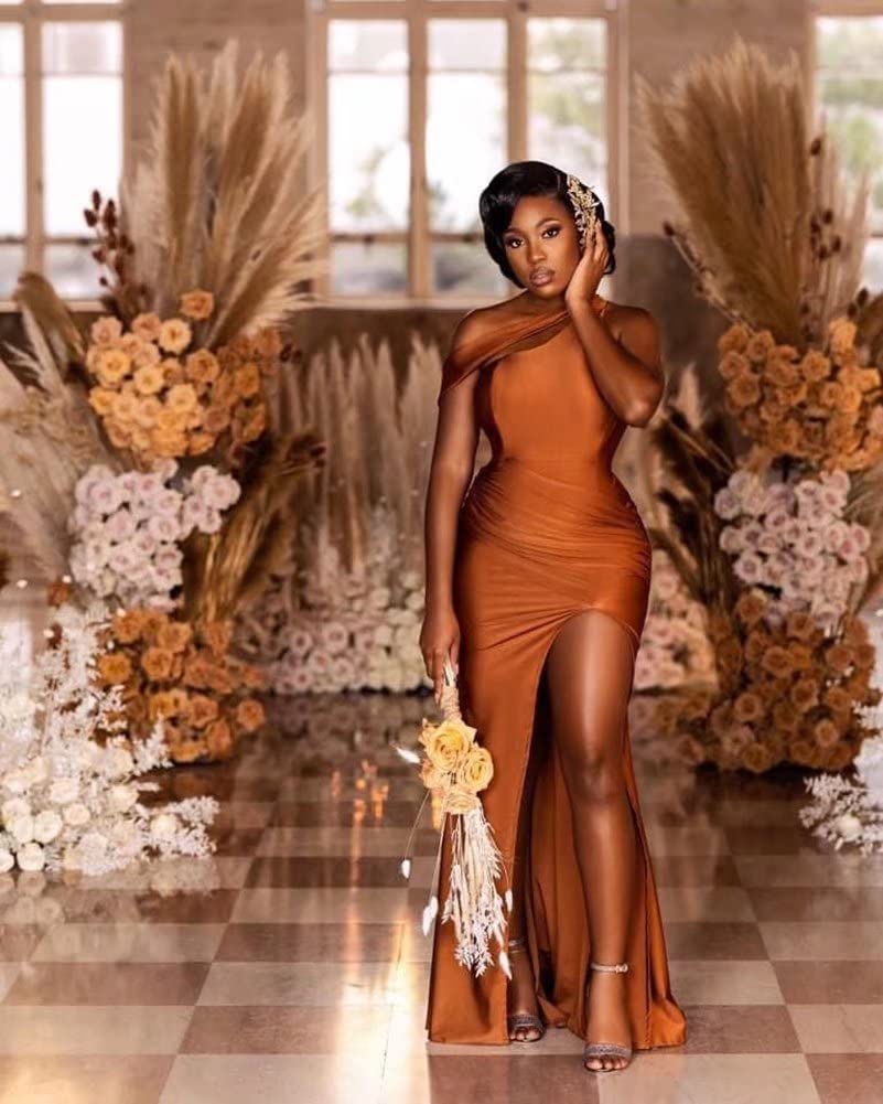 DingJiDress One Shoulder Ruched Sleeveless Mermaid Bridesmaid Dresses with Slit