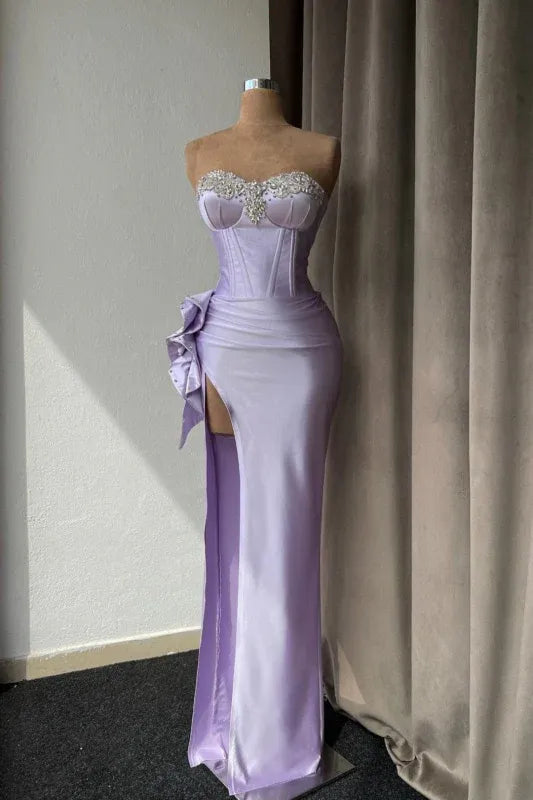 Mermaid Sweetheart Beaded Ruffle Lavender Floor Length Prom Dress Hot Sale