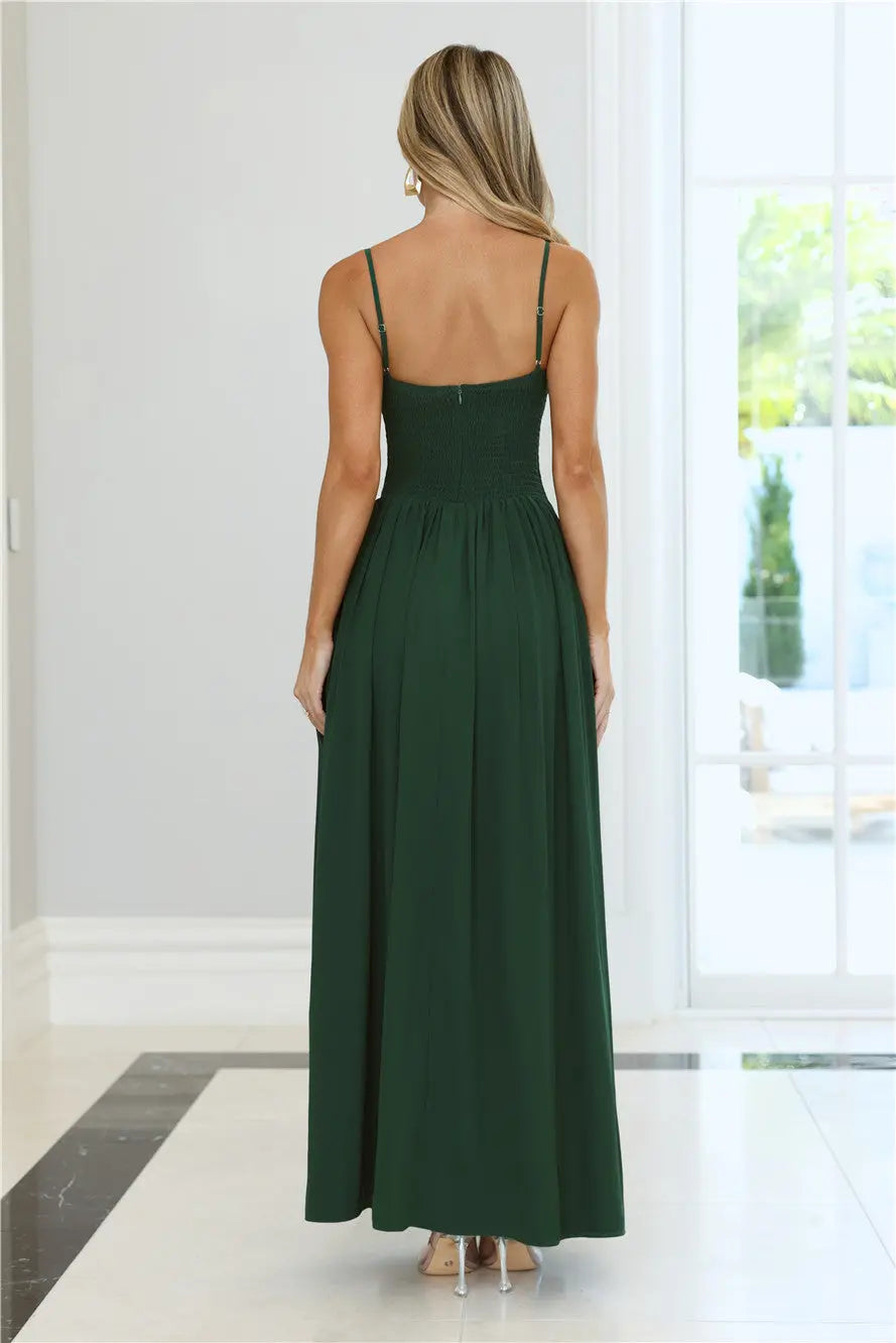 Modern A-line Sweetheart Sleeveless Cutout Chiffon Emerald Green Maxi Evening Dress