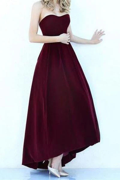 DingJiDress Prom Dresses Modest High Low Burgundy Prom Gowns