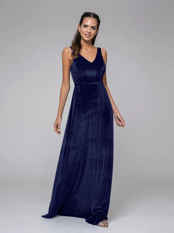 DingJiDress Sleeveless V-neck Velvet Maxi Dress Bridesmaid Dresses