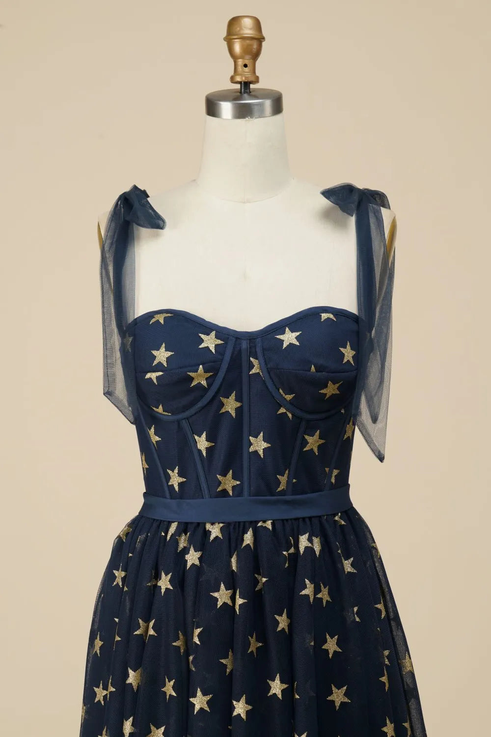 DingJiDress Navy A-Line Tea Length Party Dress WIth Star Pattern