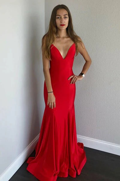 DingJiDress Evening Gowns New Fashion Mermaid Red Straps Backless Prom Dress Open Backs