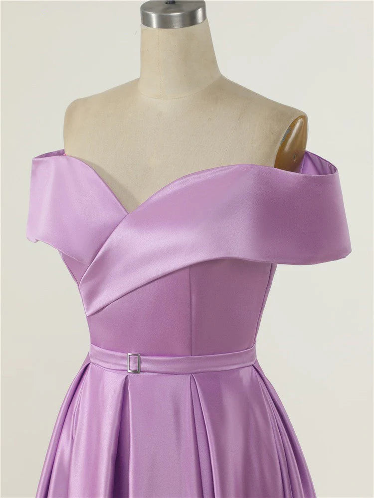 DingJiDress Evening Dresses Off the Shoulder High Split Satin Prom Dresses