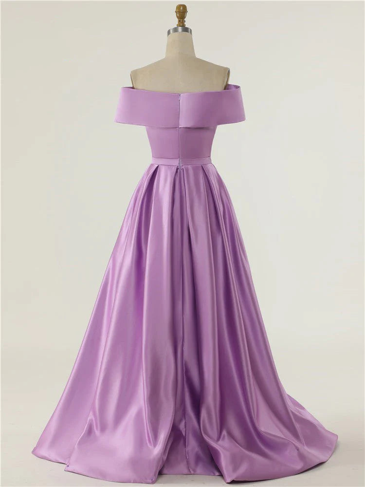 DingJiDress Evening Dresses Off the Shoulder High Split Satin Prom Dresses