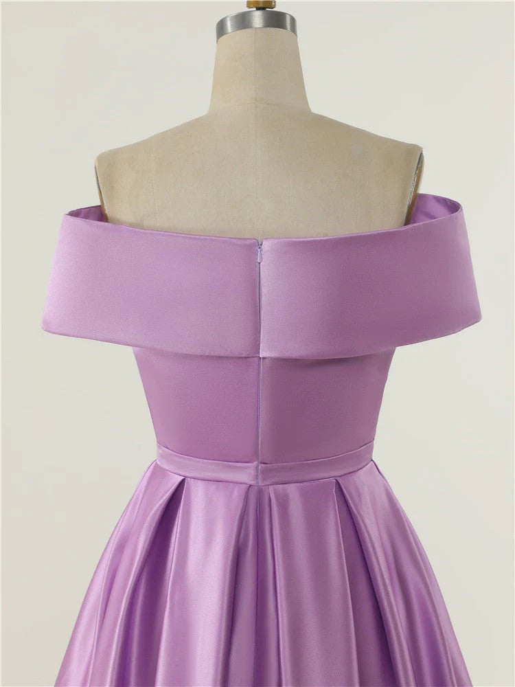 DingJiDress Evening Dresses Off the Shoulder High Split Satin Prom Dresses