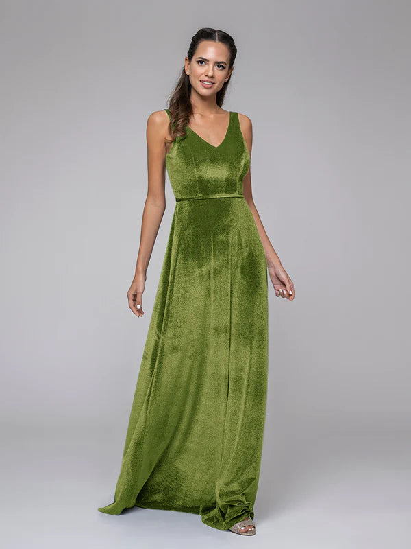 DingJiDress Sleeveless V-neck Velvet Maxi Dress Bridesmaid Dresses