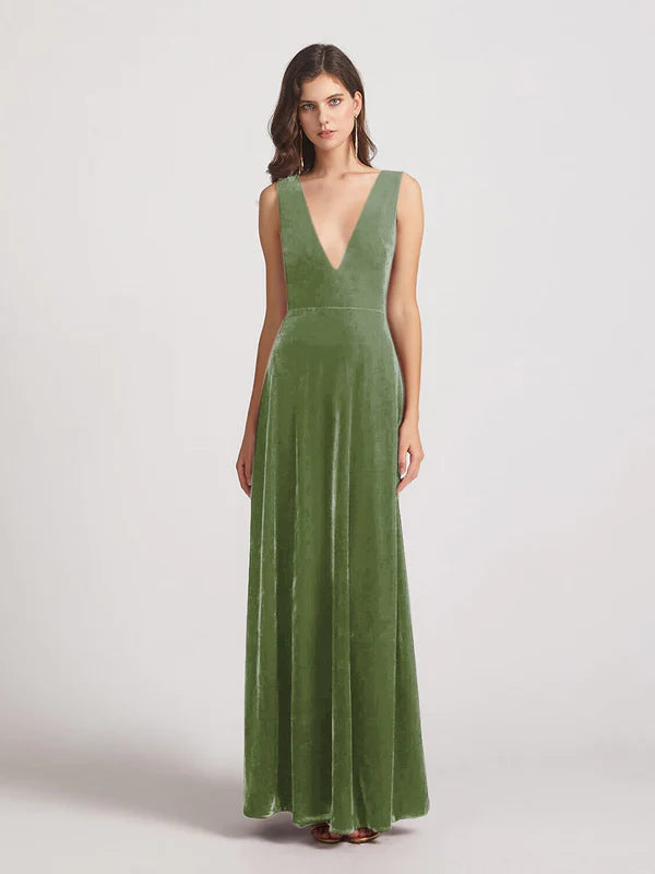 DingJiDress Bold V Neck A Line Velvet Bridesmaid Dresses