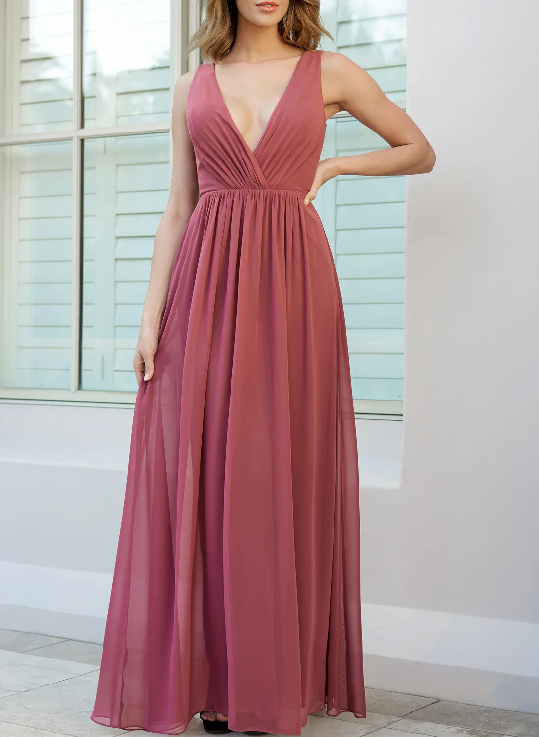 DingJiDress  A-Line/Princess V-Neck Floor-Length Long Bridesmaid Dresses