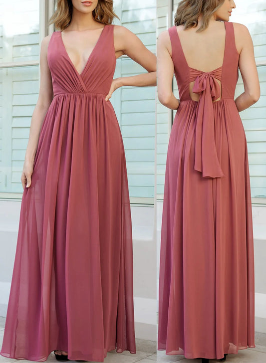 DingJiDress  A-Line/Princess V-Neck Floor-Length Long Bridesmaid Dresses