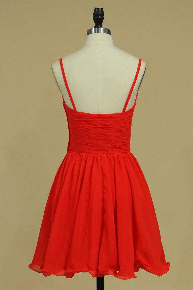 DingJiDress Straps Princess Bridesmaid Dress Short/Mini With Ruffles Chiffon Spaghetti