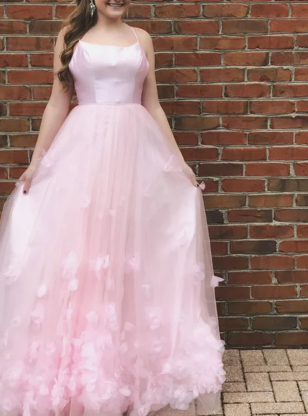 DingJiDress Prom Dresses Spaghetti Straps Scoop Long Dance Dress With Flowers