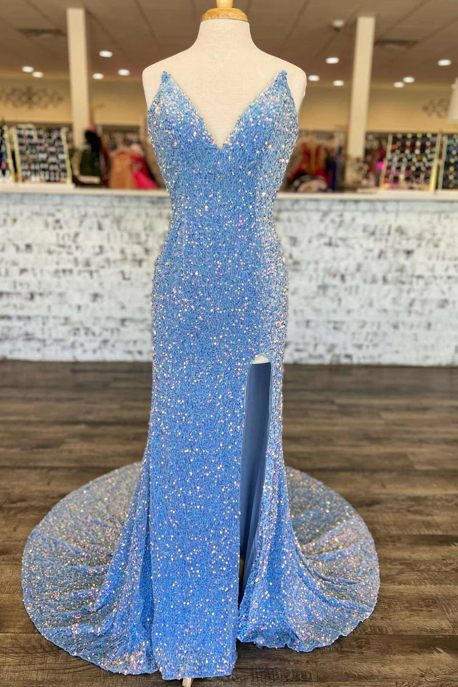 DingJiDress Sequin Sweetheart Mermaid Prom Dress with Slit Sweep Train