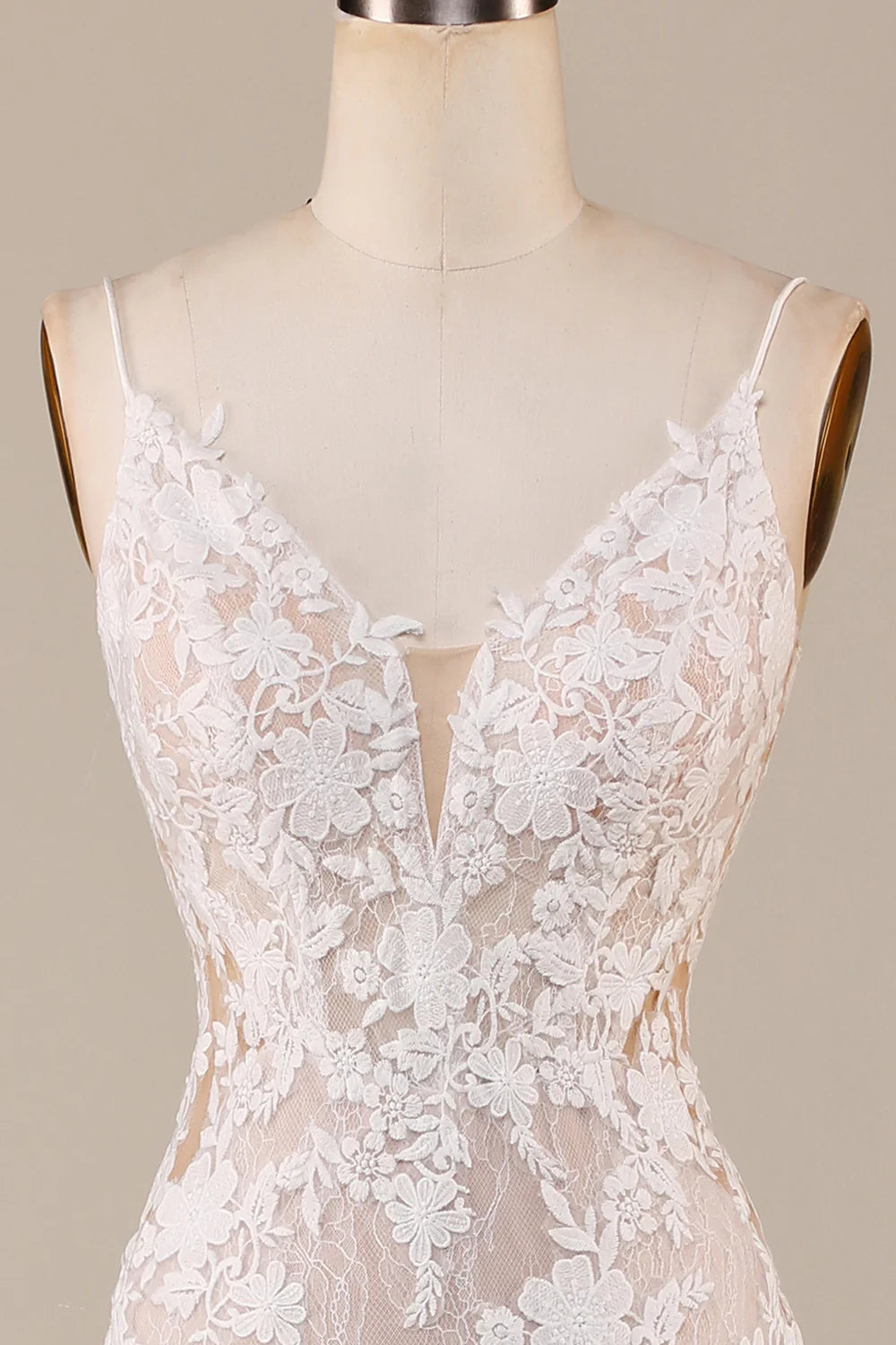 DingJiDress Charming Mermaid Spaghetti Straps Ivory Long Bridal Dress with Lace