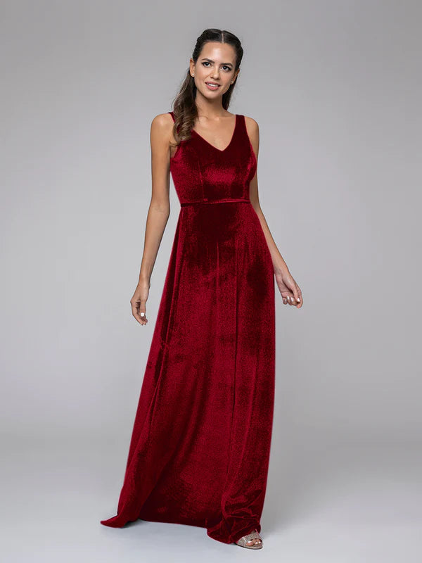 DingJiDress Sleeveless V-neck Velvet Maxi Dress Bridesmaid Dresses