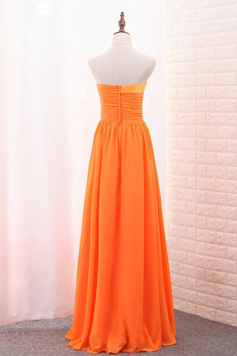 DingJiDress A Line Ruched Bodice Floor Length Bridesmaid Dress Chiffon Sweetheart