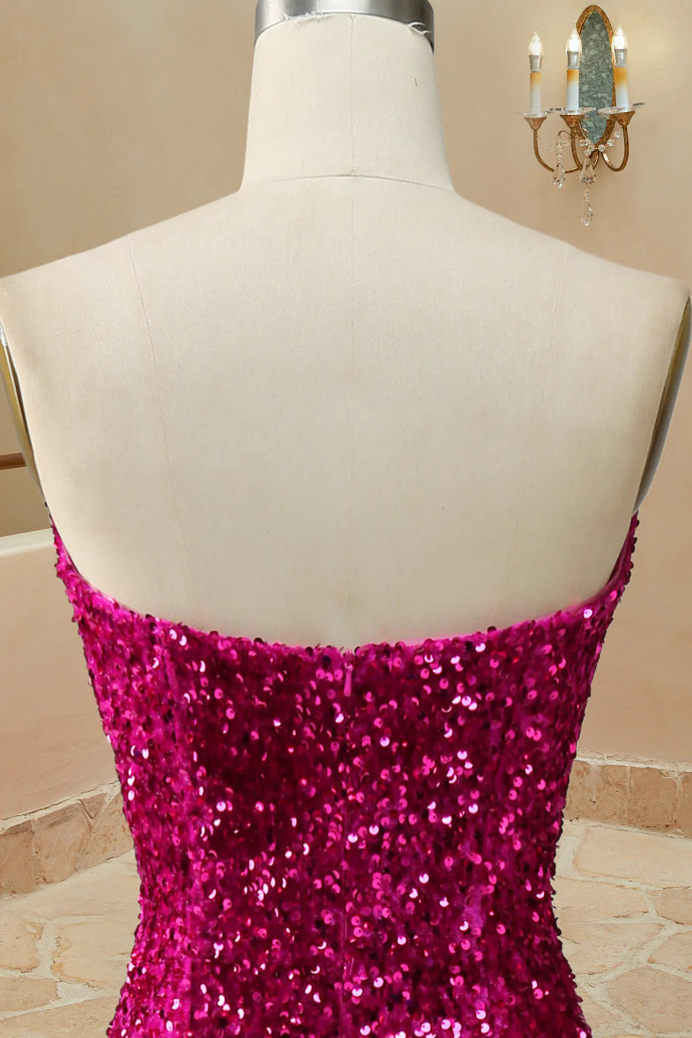 DingJiDress Prom Dresses Mermaid Sequins Strapless Sweep Train
