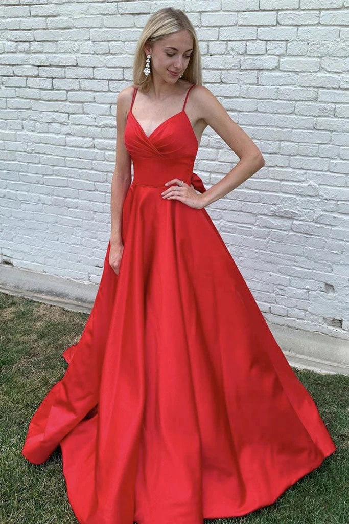 DingJiDress Sexy Long Prom Dresses V Neck Satin Evening Dress