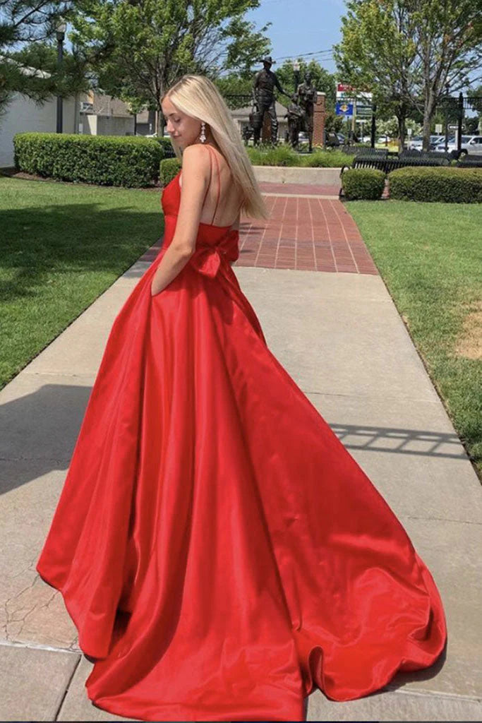 DingJiDress Sexy Long Prom Dresses V Neck Satin Evening Dress
