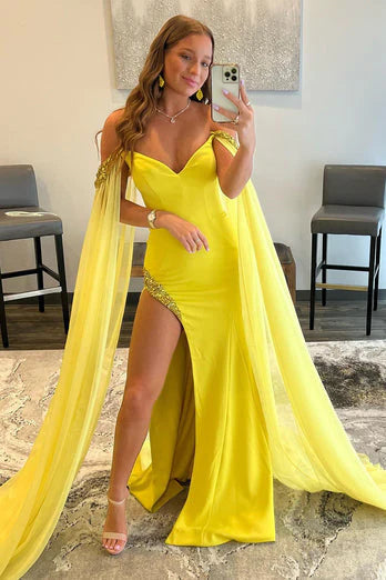 DingJiDress Prom Dress Sheath Off the Shoulder Long Polyester with Slit