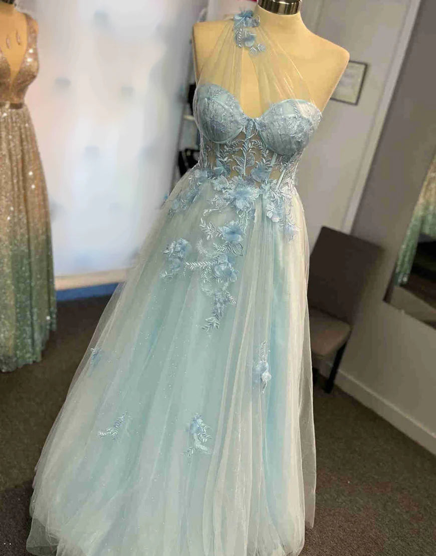 A-Line Prom Dresses Dress Formal Sleeveless One Shoulder Tulle Backless with Pleats Appliques