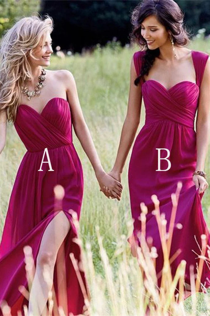 DingJiDress Bridesmaid Dress Chiffon Floor Length Side Split Long Sweetheart Sleeveless
