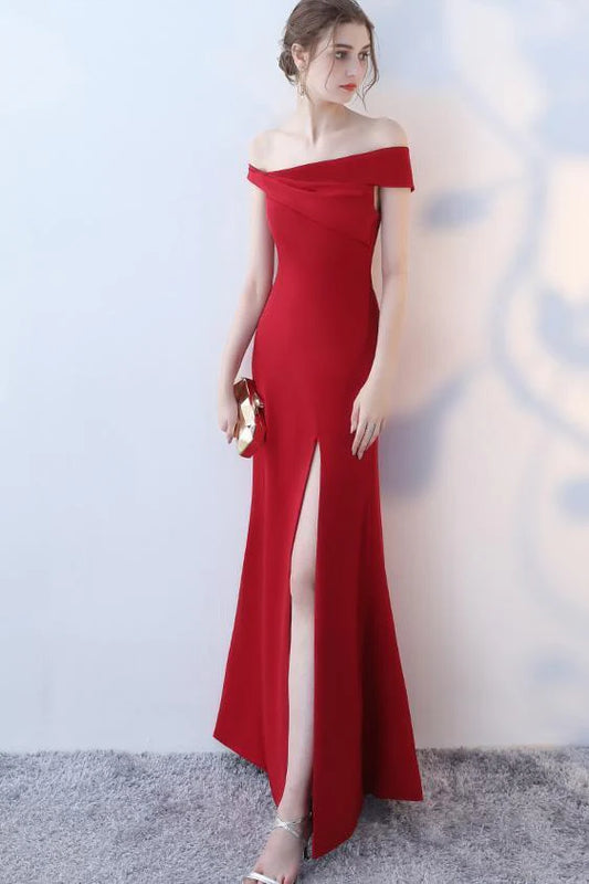 DingJiDress Prom Dress Full Length Mermaid Sexy Off Shoulder Sleeves Slit