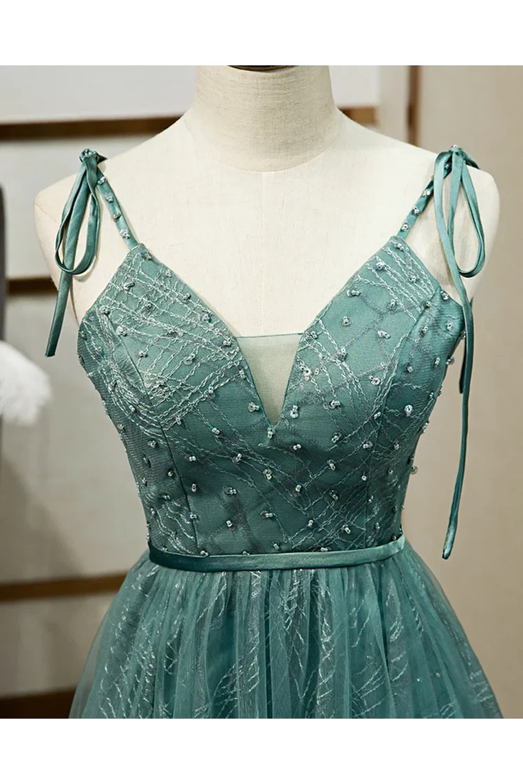 DingJiDress Long Prom Dress Straps Tulle Modest A Line Evening Dress