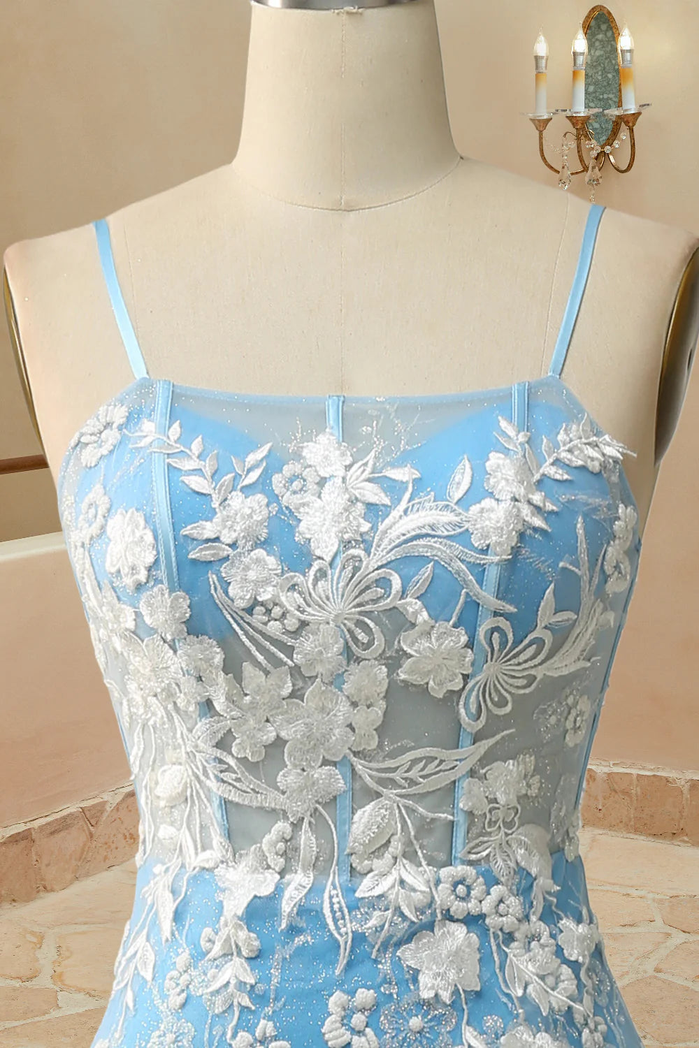 DingJiDress Romantic Spaghetti Straps Mermaid Slit Prom Dress With Appliques