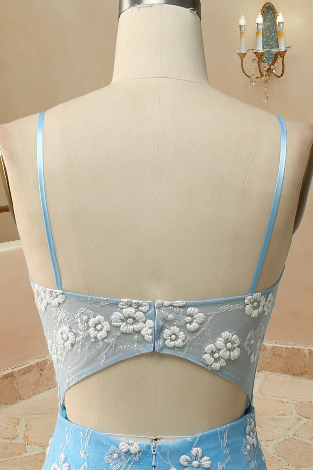 DingJiDress Romantic Spaghetti Straps Mermaid Slit Prom Dress With Appliques