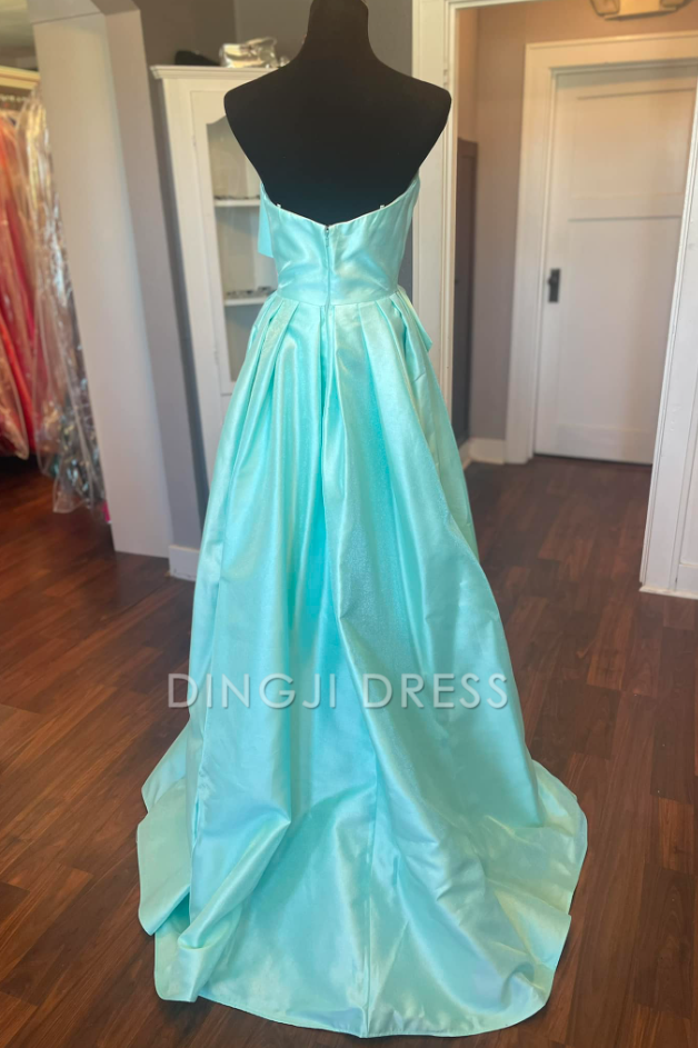 DingJiDress Formal Dress Exquisite A-Line Strapless Satin Party With Train Fashion Prom Dress
