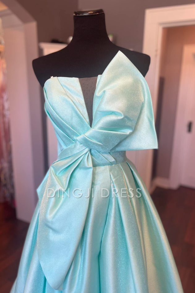 DingJiDress Formal Dress Exquisite A-Line Strapless Satin Party With Train Fashion Prom Dress